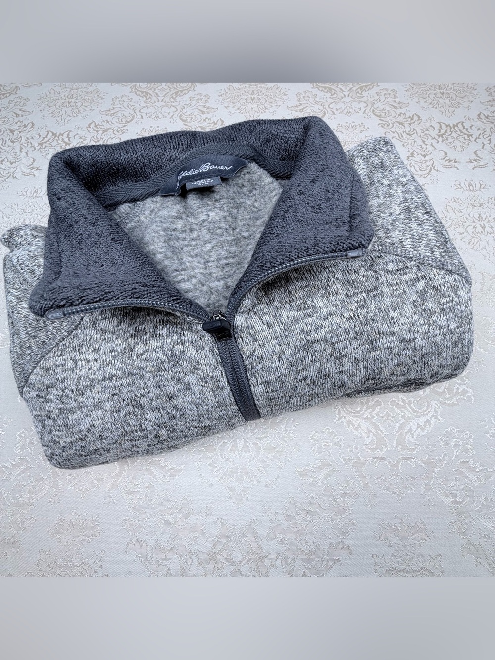 Eddie Bauer Men’s Heather Gray Quarter-Zip Sweater, Medium
